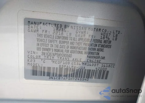 2017 Nissan Sentra Sr Turbo from USA, damaged, VIN 3N1CB7AP5HY245540